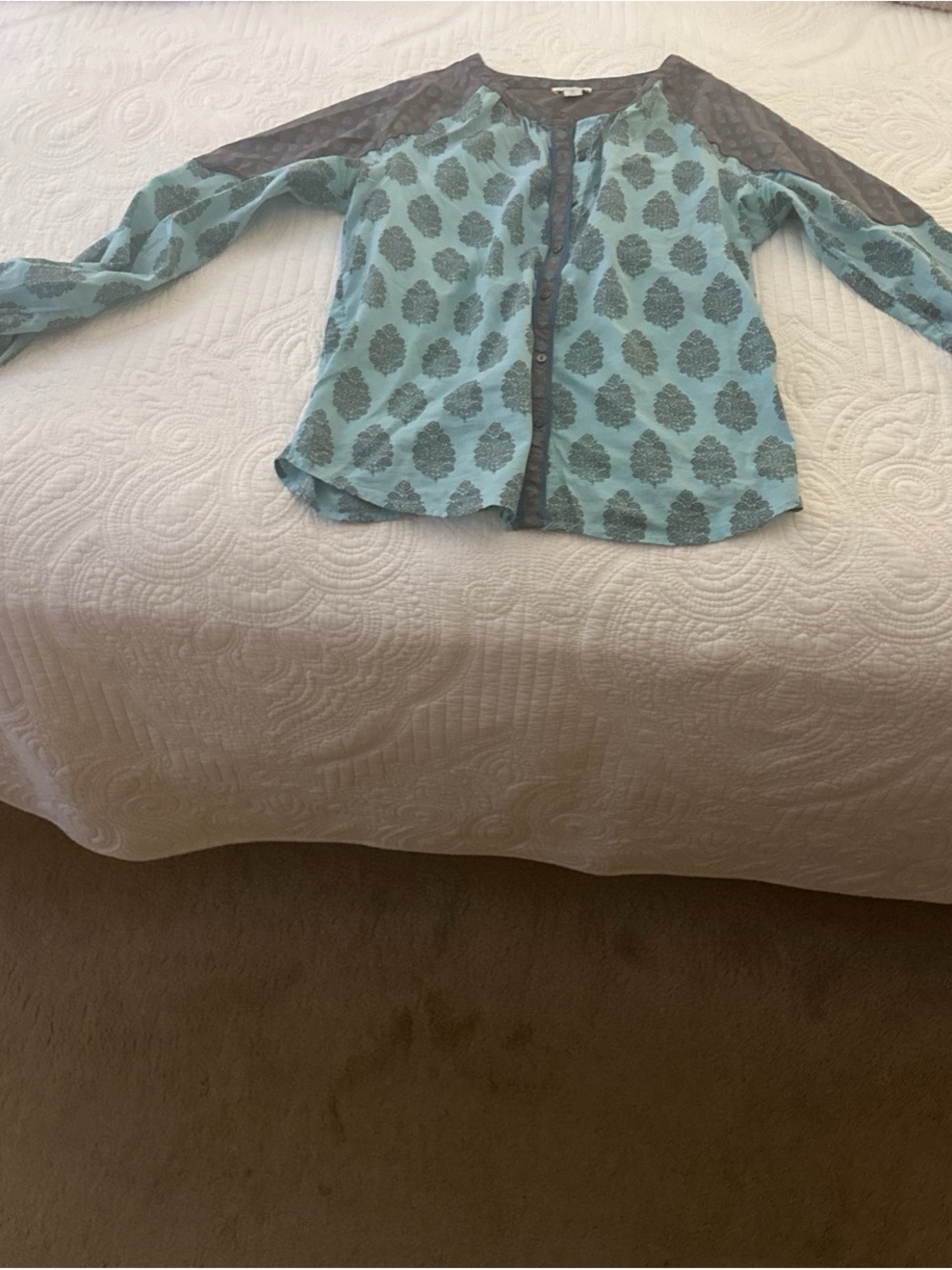 Sundance Teal and Gray Printed Button-Front Tunic
